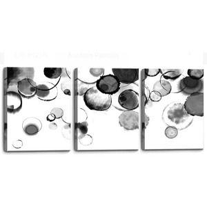 3 Piece Black and White Bubble Picture Print, modern classic